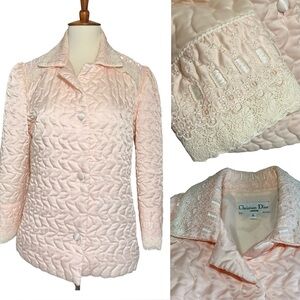 Vintage Christian Dior Quilted Satin Bed Jacket Romantic Coquette Regency